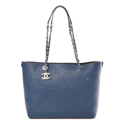 Chanel Perforated Grained Calfskin Large Shopping Tote Blue 1 of 9