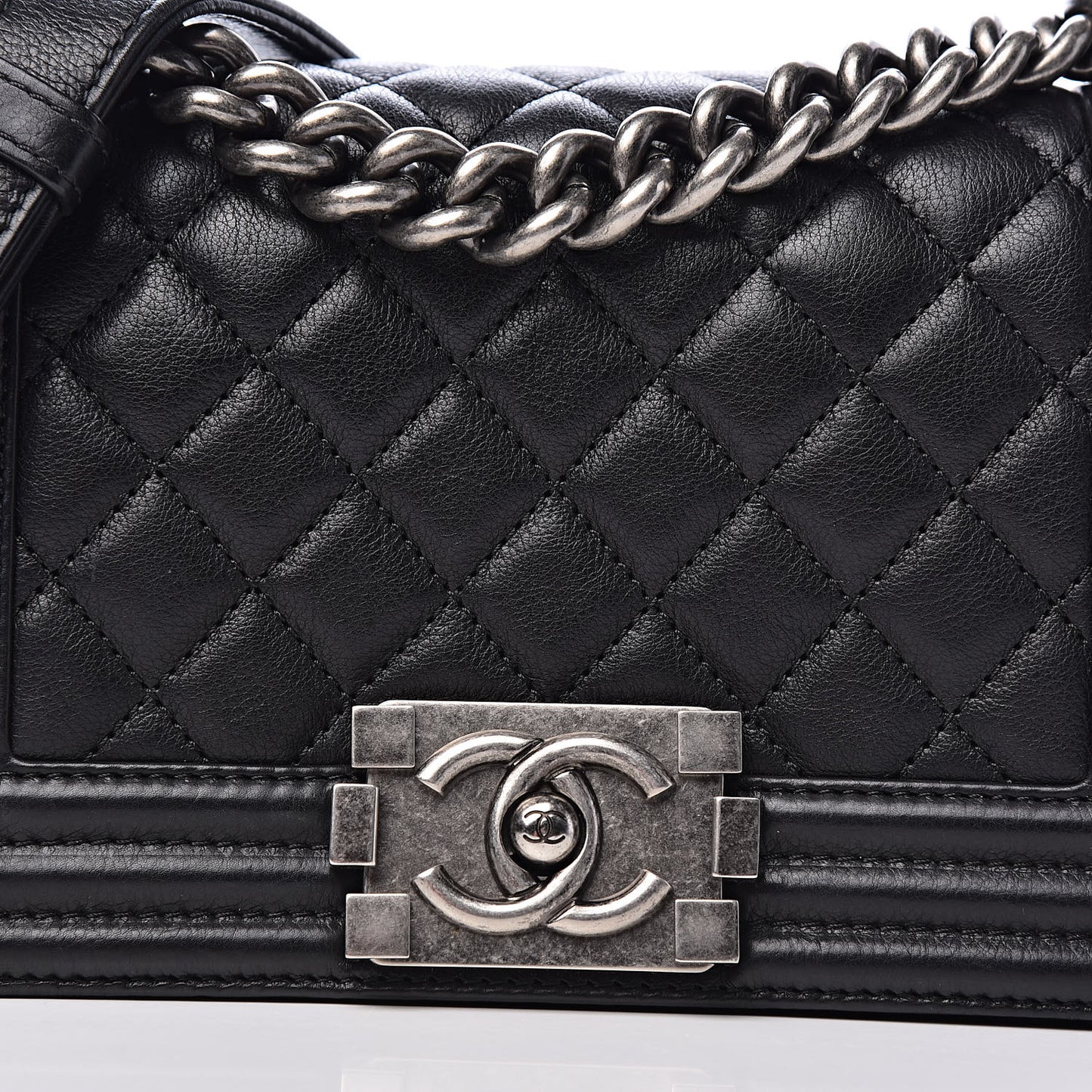 Calfskin Quilted Small Boy Flap Black