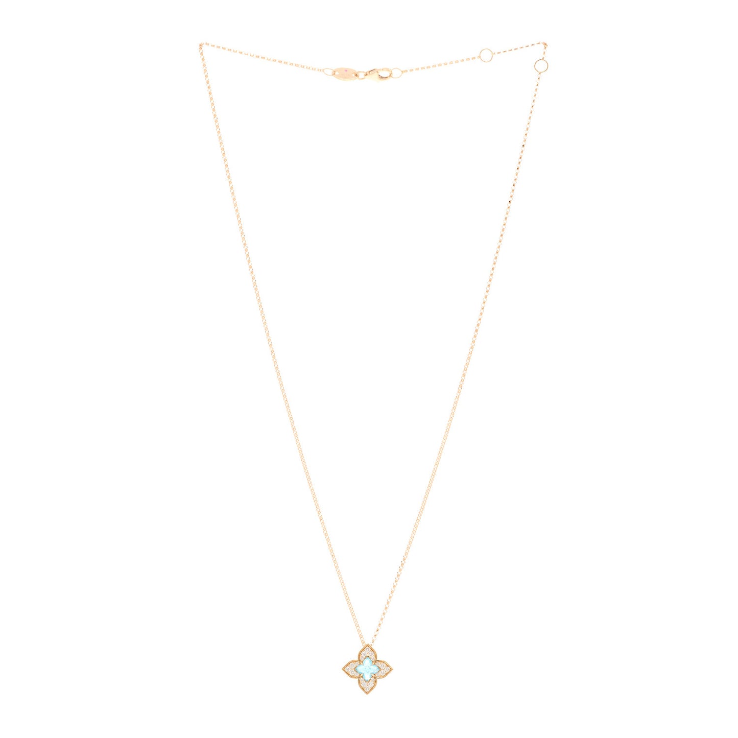 18K Rose Gold Diamond Blue Topaz Small Venetian Princess Carnival Pendant Necklace