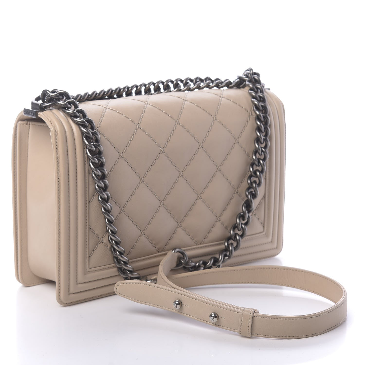 Chanel Quilted Double Stitch New Medium Boy Flap Beige 4 of 17
