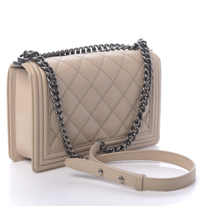 Chanel Quilted Double Stitch New Medium Boy Flap Beige 4 of 17