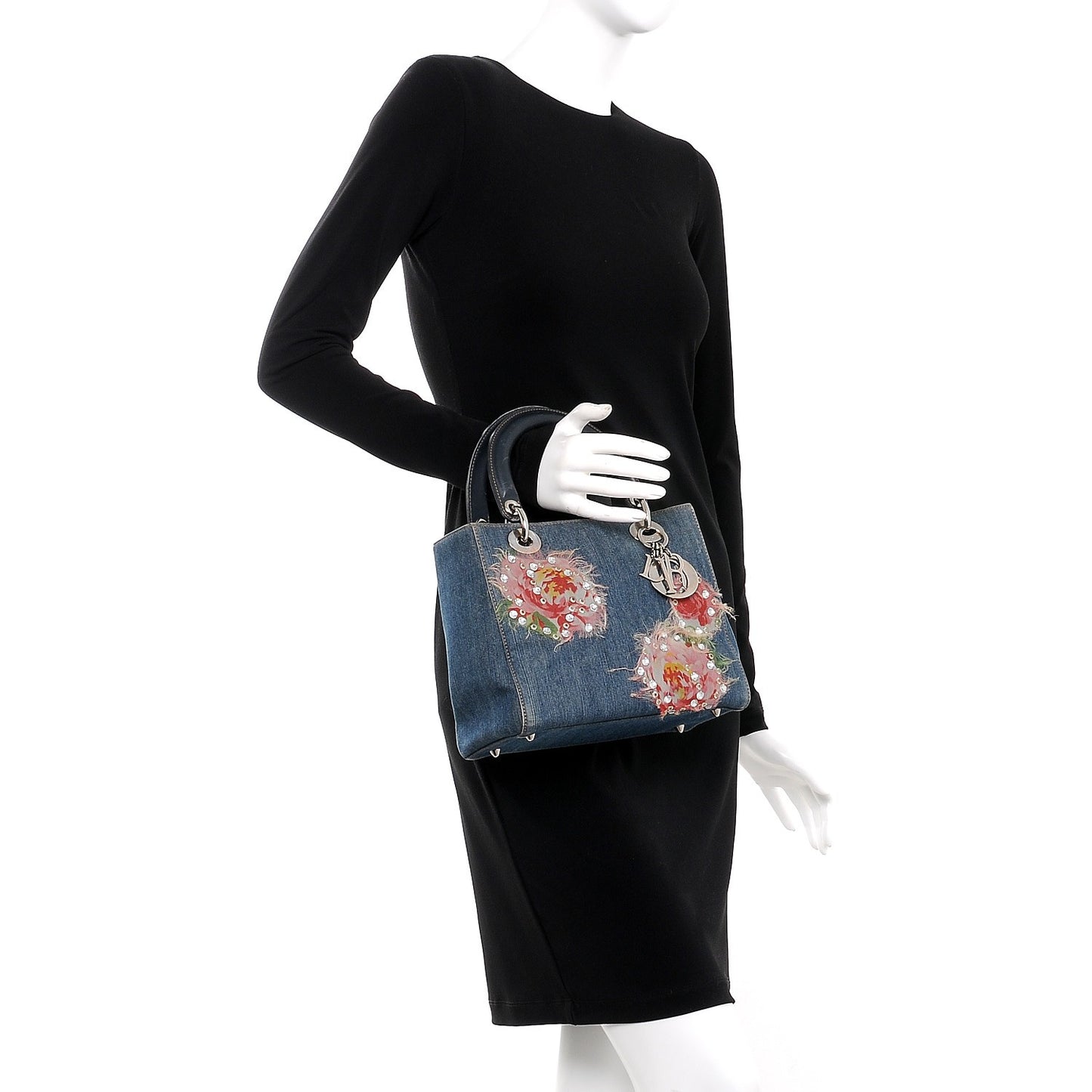 Denim Crystal Medium Lady Dior Blue