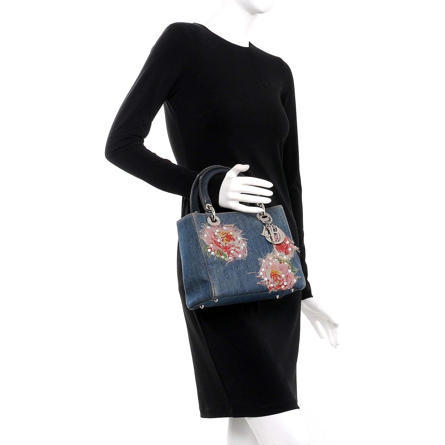 Christian Dior Denim Crystal Medium Lady Dior Blue 12 of 19
