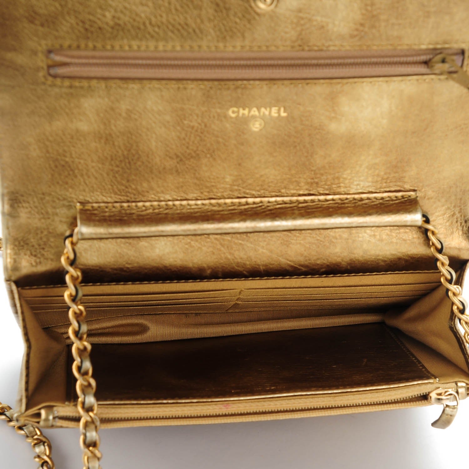 Chanel Metallic Distressed Calfskin Quilted Boy Wallet On Chain WOC Gold 5 of 8