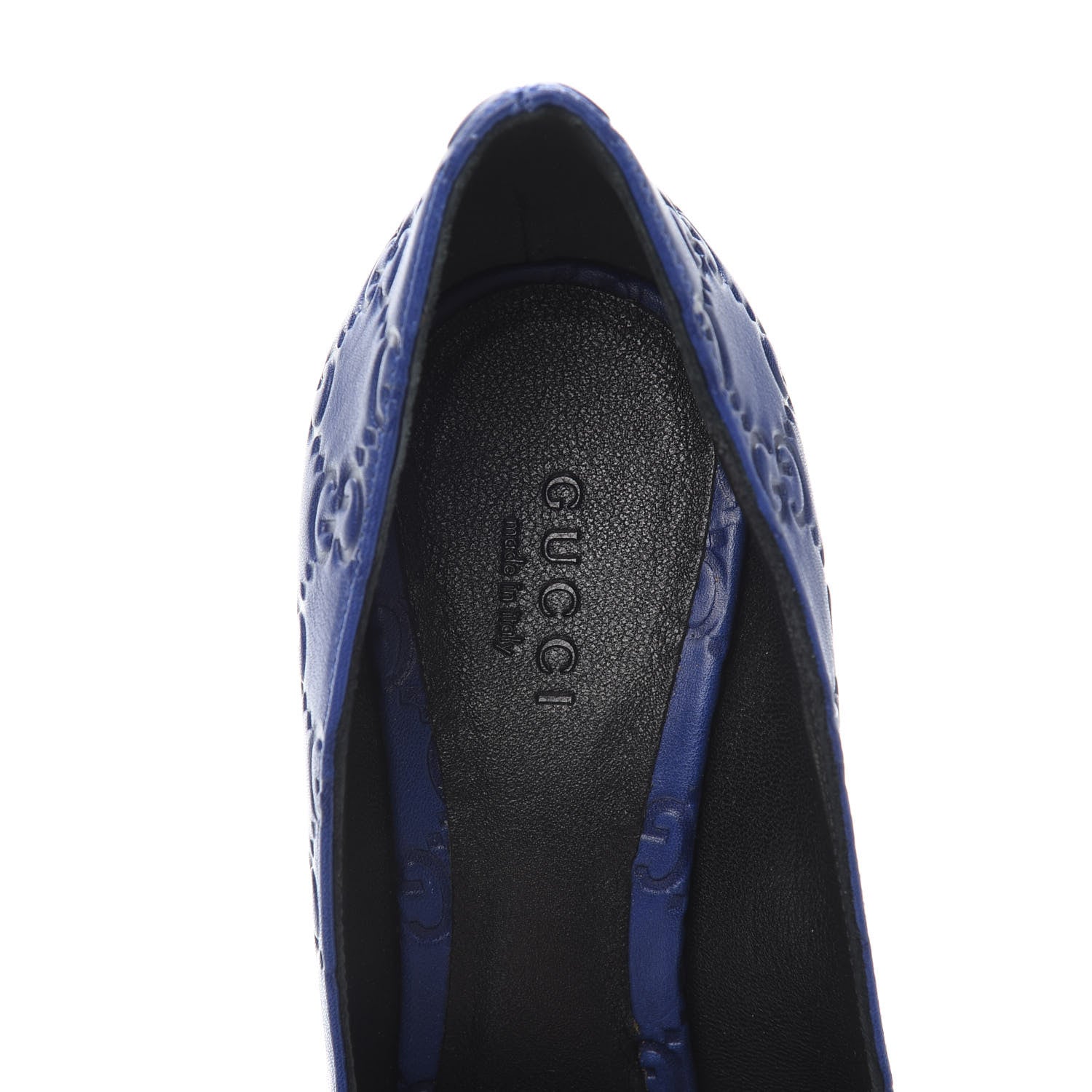 Gucci Soft Guccissima GG Peep Toe Heels 36 Blu Cina 6 of 9