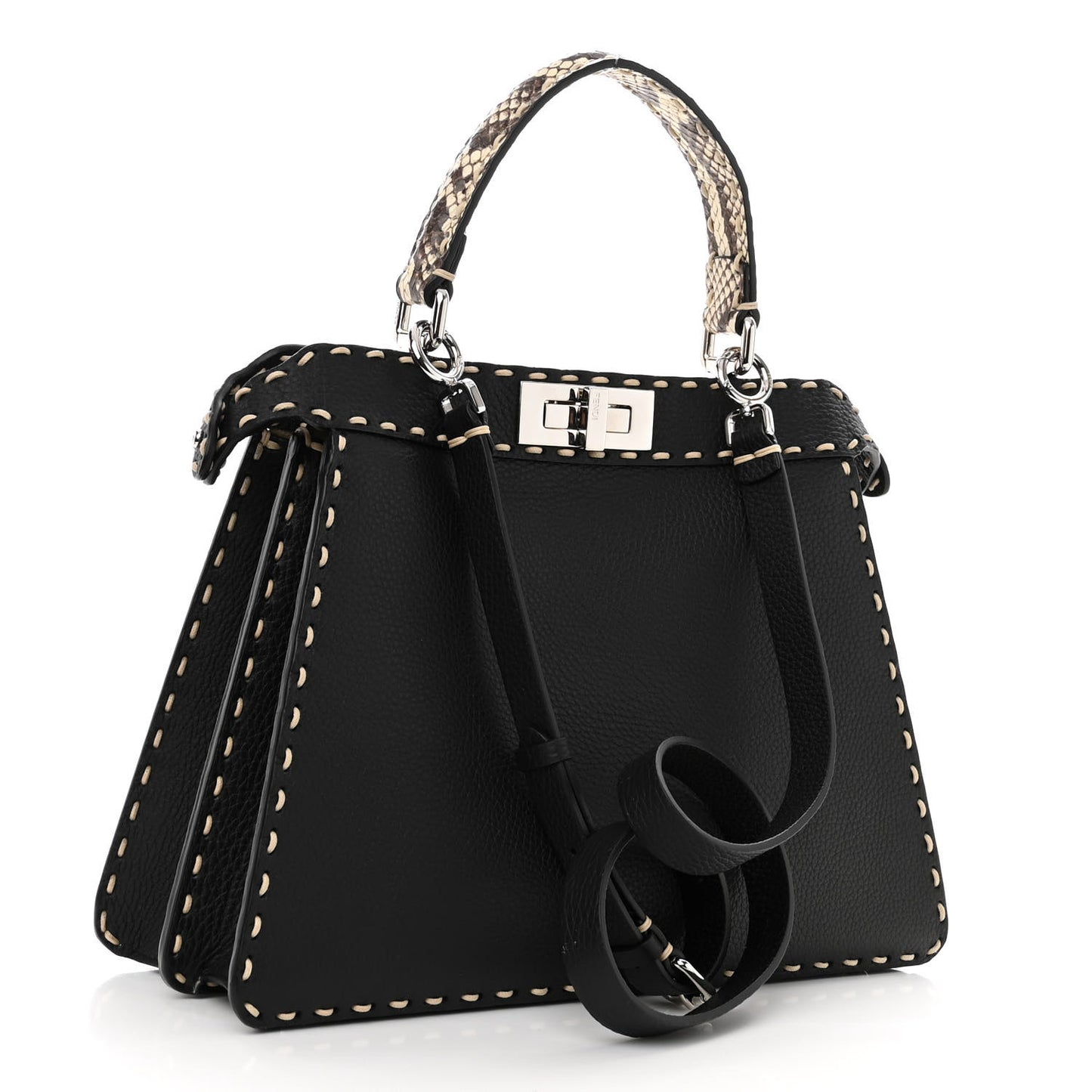 Vitello Granato Camoscio Elaphe Python Print Macro Stitchings Small Peekaboo I SEE U Satchel Black Roccia