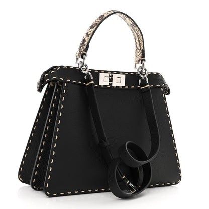 Fendi Vitello Granato Camoscio Elaphe Python Print Macro Stitchings Small Peekaboo I SEE U Satchel Black Roccia 3 of 10