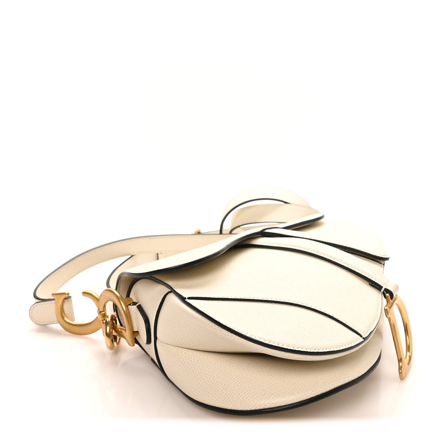 Grained Calfskin Saddle Bag With Strap Latte
