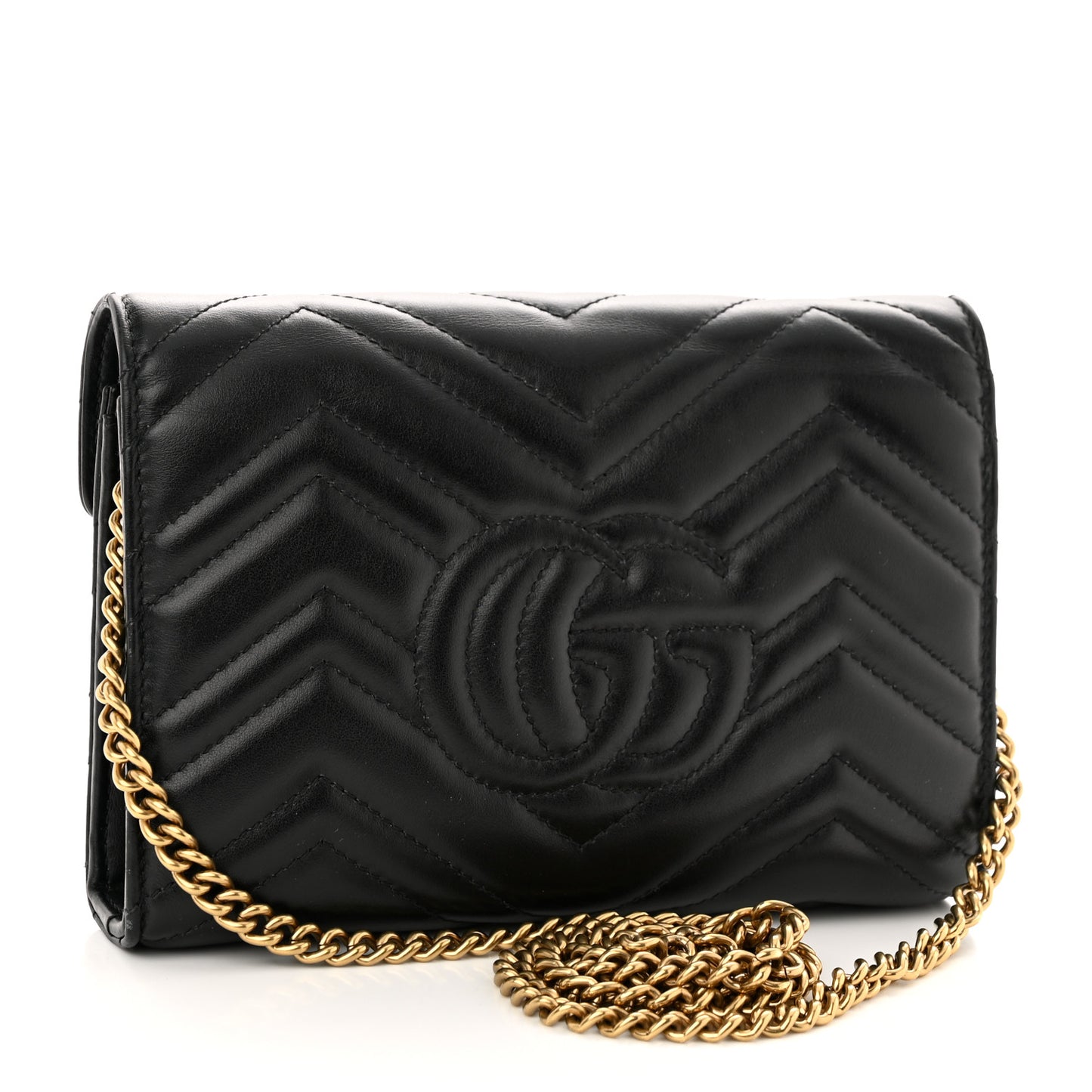 Calfskin Matelasse GG Marmont Chain Wallet Black