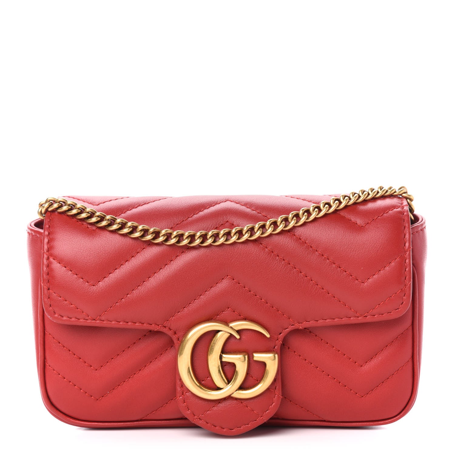 Gucci Calfskin Matelasse Super Mini GG Marmont Shoulder Bag Hibiscus Red 1 of 11