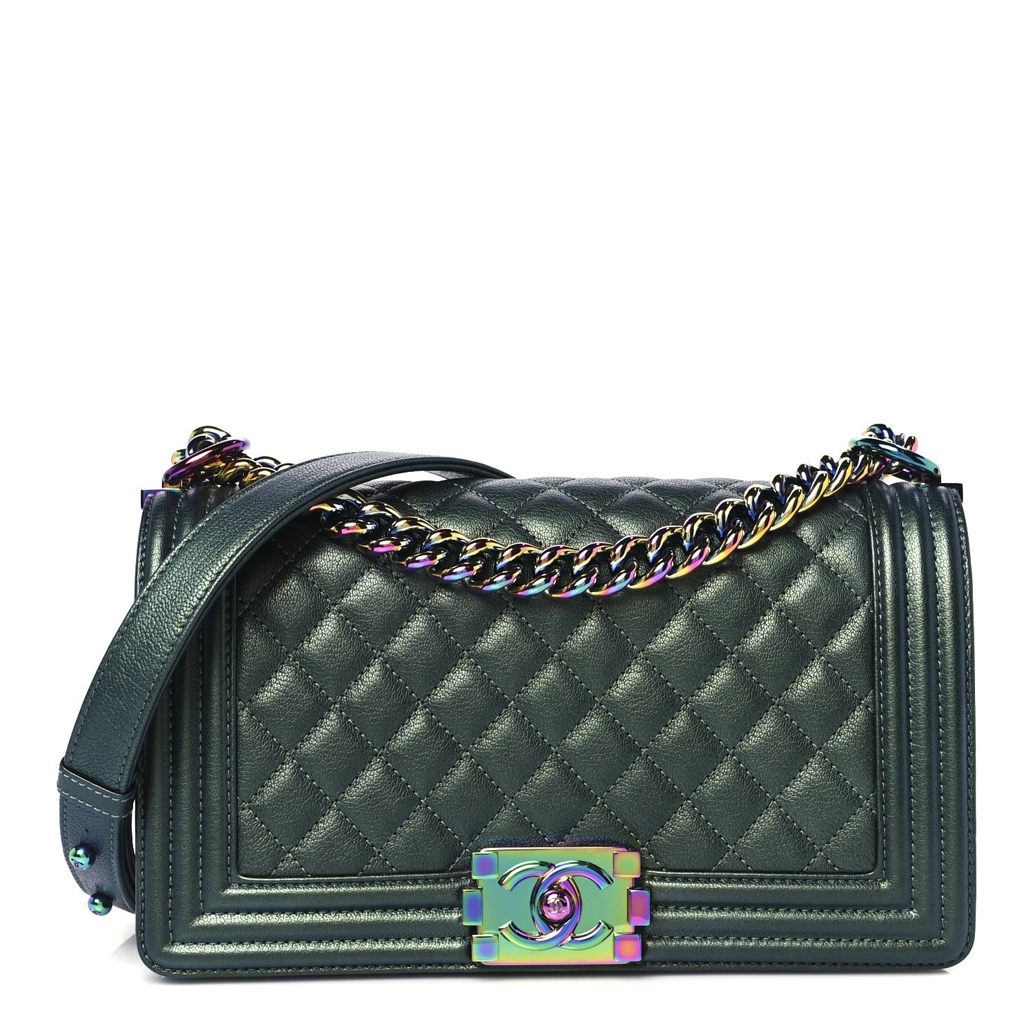 Chanel Iridescent Goatskin Quilted Medium Boy Flap Green 1 of 11
