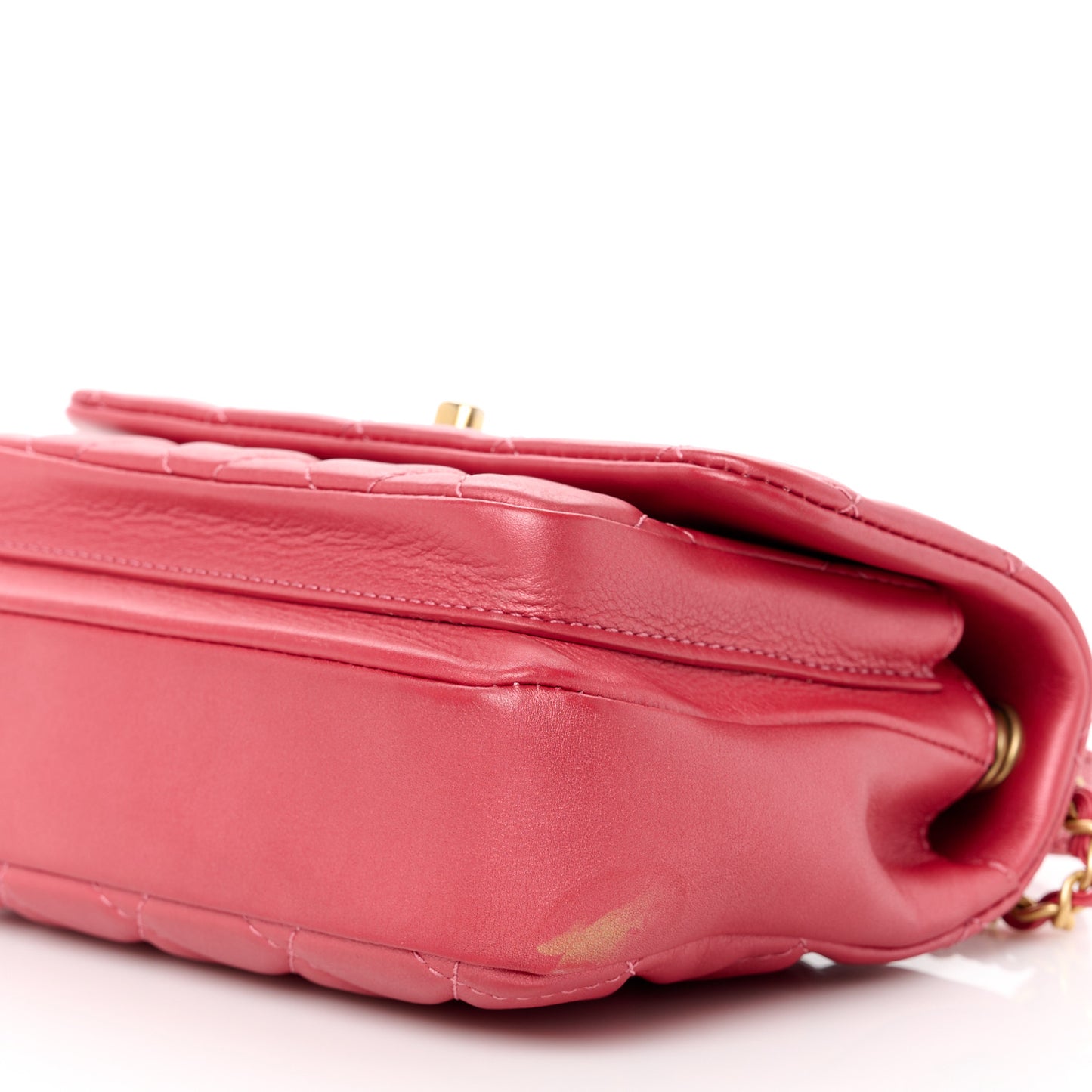 Metallic Calfskin Quilted Top Handle Flap Dark Pink