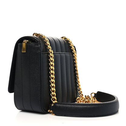 Saint Laurent Grain De Poudre Matelasse Monogram Small Vicky Chain Bag Black 3 of 11