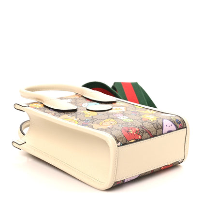 Gucci X PIKARAR GG Supreme Textured Dollar Calfskin Animal Print Mini Vertical Tote Bag Beige Ebony Mystic White Multicolor 4 of 10