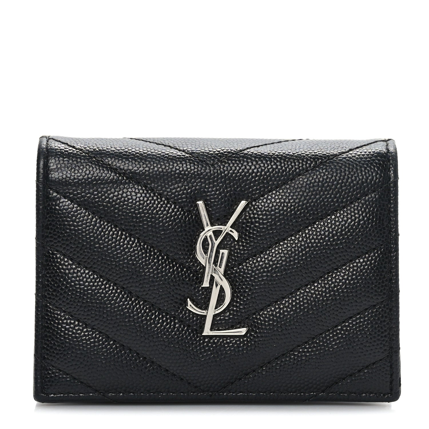 Saint Laurent Grain De Poudre Matelasse Chevron Monogram Card Case Black 1 of 7