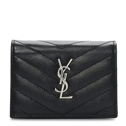 Saint Laurent Grain De Poudre Matelasse Chevron Monogram Card Case Black 1 of 7