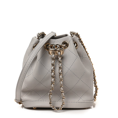 Chanel Calfskin Stitched Chain Bucket Bag Light Grey 1 of 9
