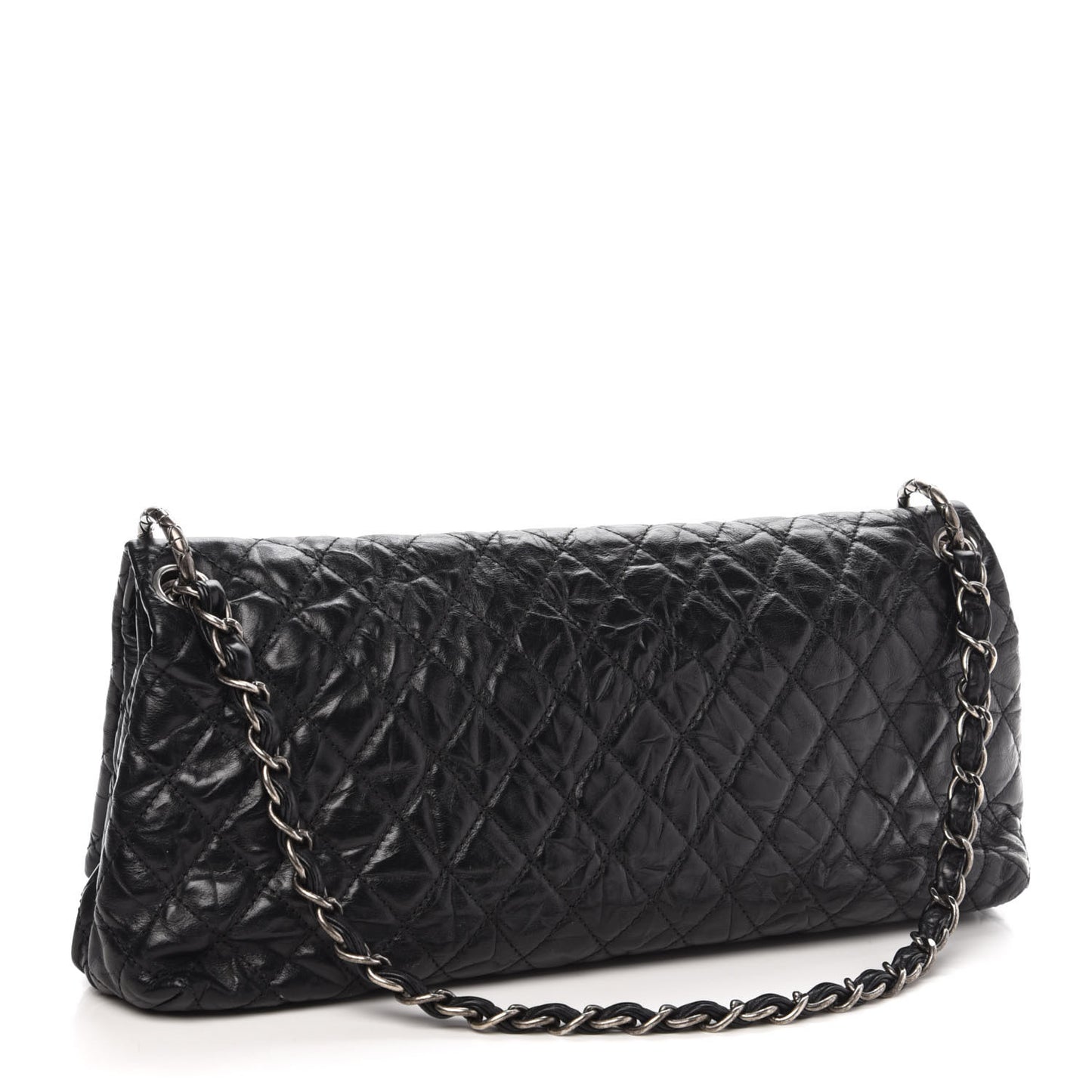 Aged Calfskin Quilted Coco Rider Fold Over Flap Black