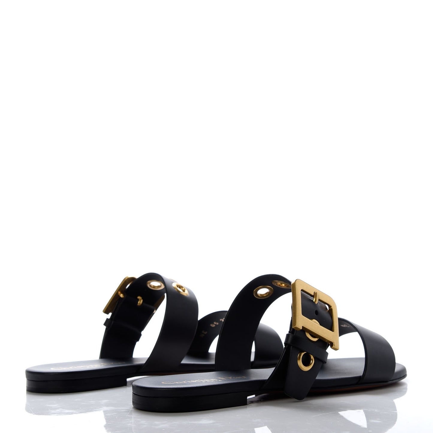 Calfskin D-Dior Slide Flat Sandals 36.5 Black