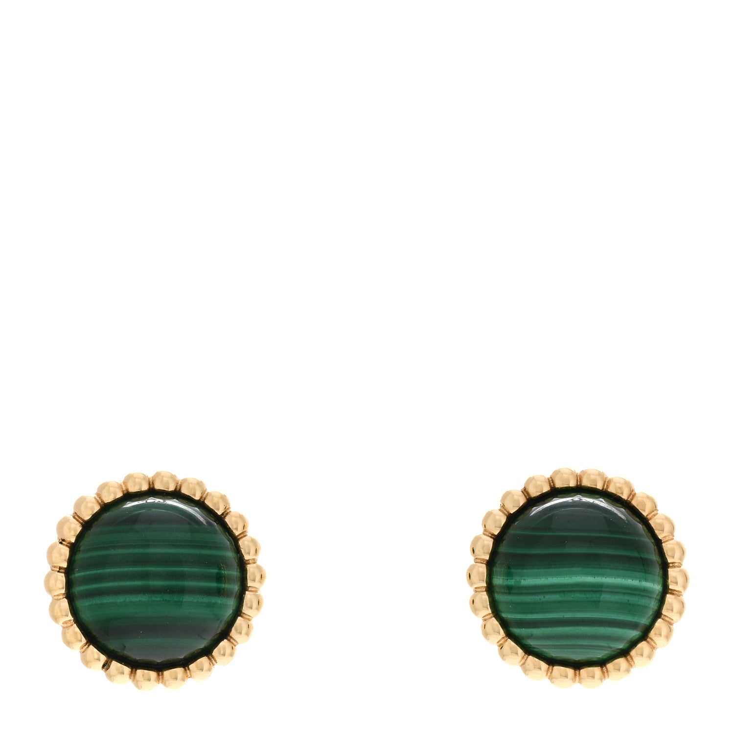 Van Cleef & Arpels 18K Yellow Gold Malachite Perlee Couleurs Earrings 1 of 5