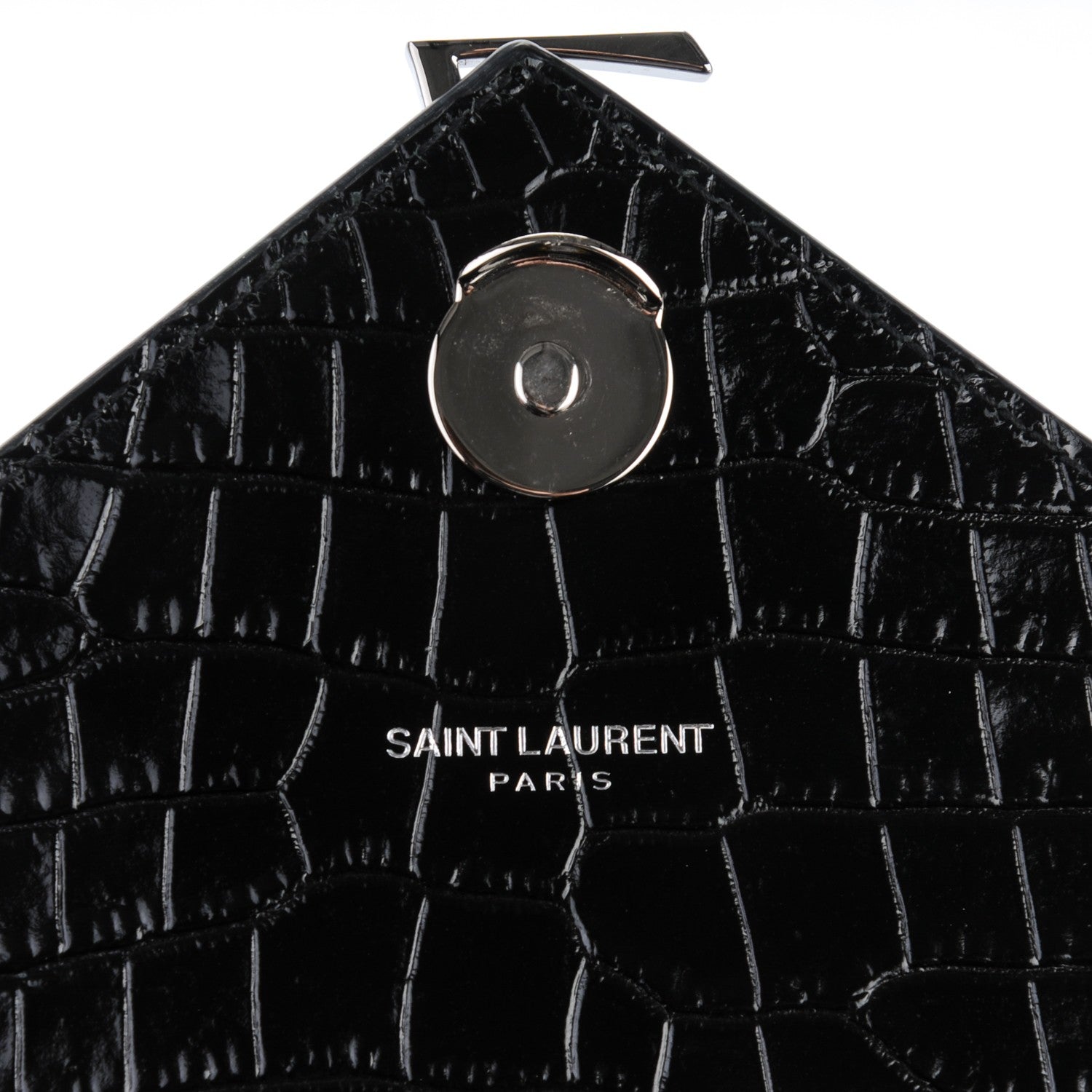 Saint Laurent Calfskin Crocodile Embossed Monogram Large Satchel Black 8 of 8