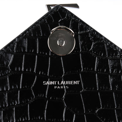 Saint Laurent Calfskin Crocodile Embossed Monogram Large Satchel Black 8 of 8