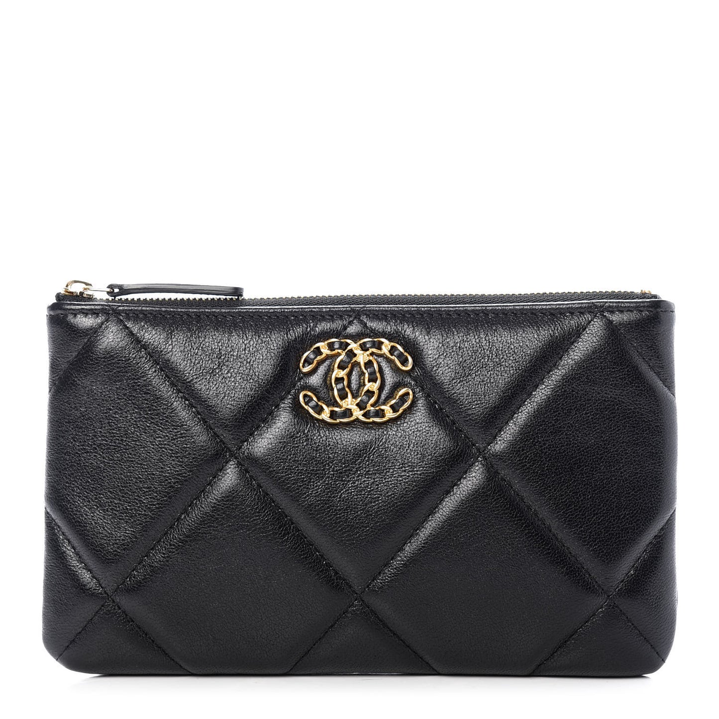 Shiny Goatskin Quilted Small Chanel 19 Pouch Black