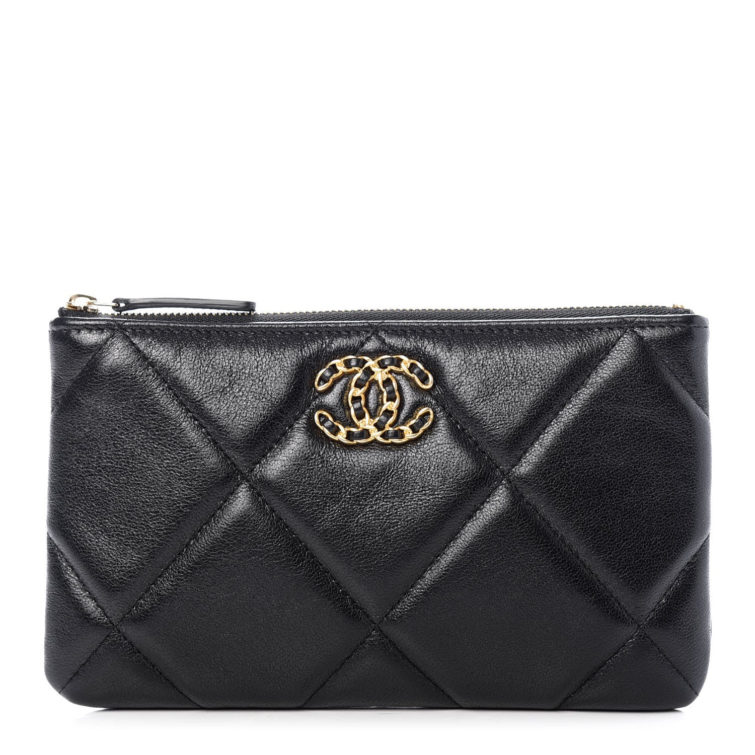 Chanel Shiny Goatskin Quilted Small Chanel 19 Pouch Black 1 of 8