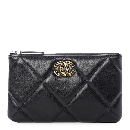 Chanel Shiny Goatskin Quilted Small Chanel 19 Pouch Black 1 of 8