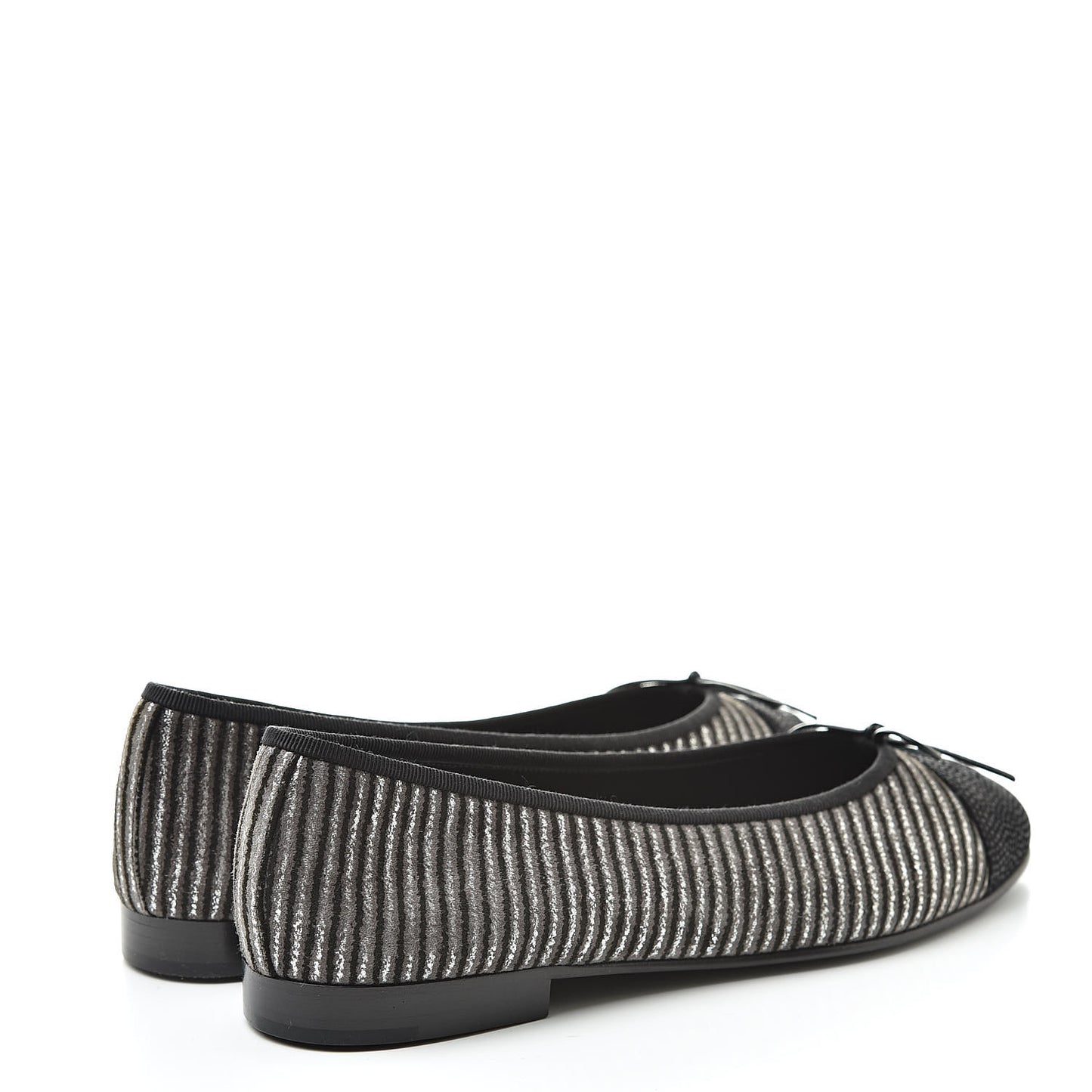 Velvet Caviar Striped CC Cap Toe Ballerina Flats 39 Grey Black