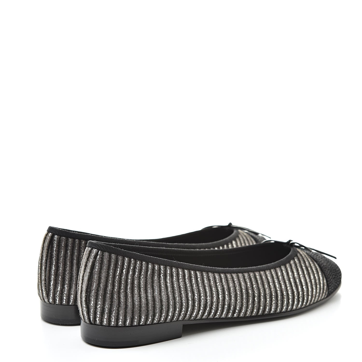 Chanel Velvet Caviar Striped CC Cap Toe Ballerina Flats 39 Grey Black 4 of 7