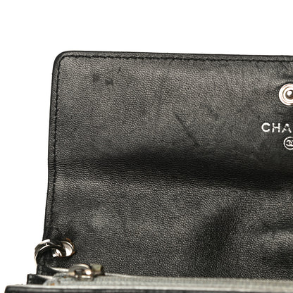 Chanel Lambskin Camellia Embossed Wallet on Chain WOC Black 13 of 29