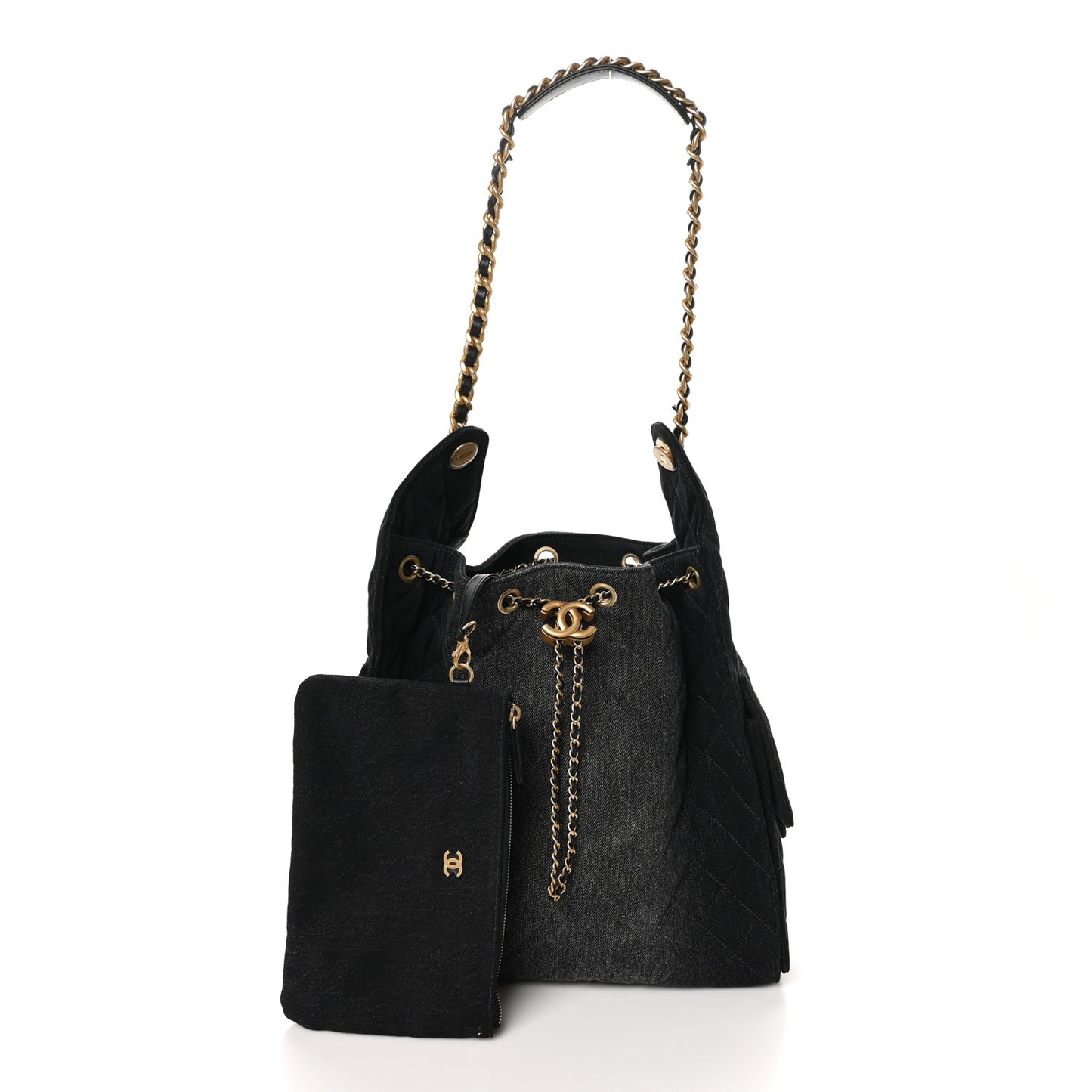 Washed Denim Quilted Medium Chanel 25 Handbag Black