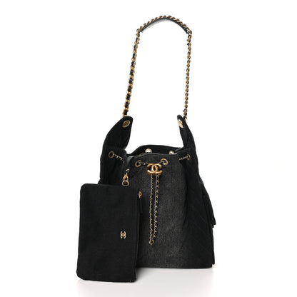 Chanel Washed Denim Quilted Medium Chanel 25 Handbag Black 3 of 12