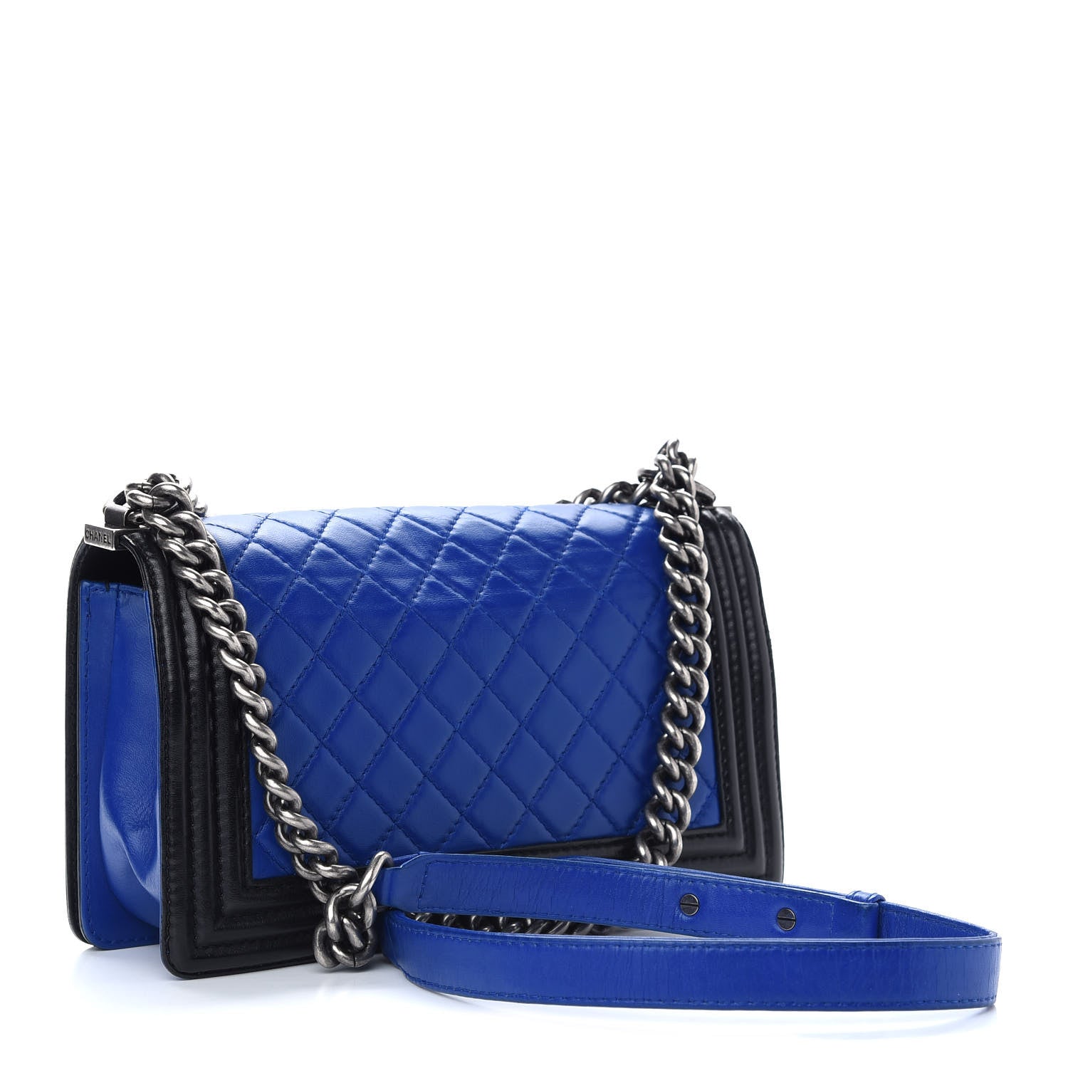 Chanel Lambskin Quilted Medium Boy Flap Black Blue 3 of 7