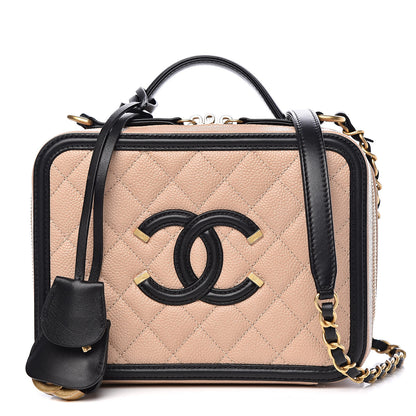 Chanel Caviar Quilted Medium CC Filigree Vanity Case Beige Black 1 of 10