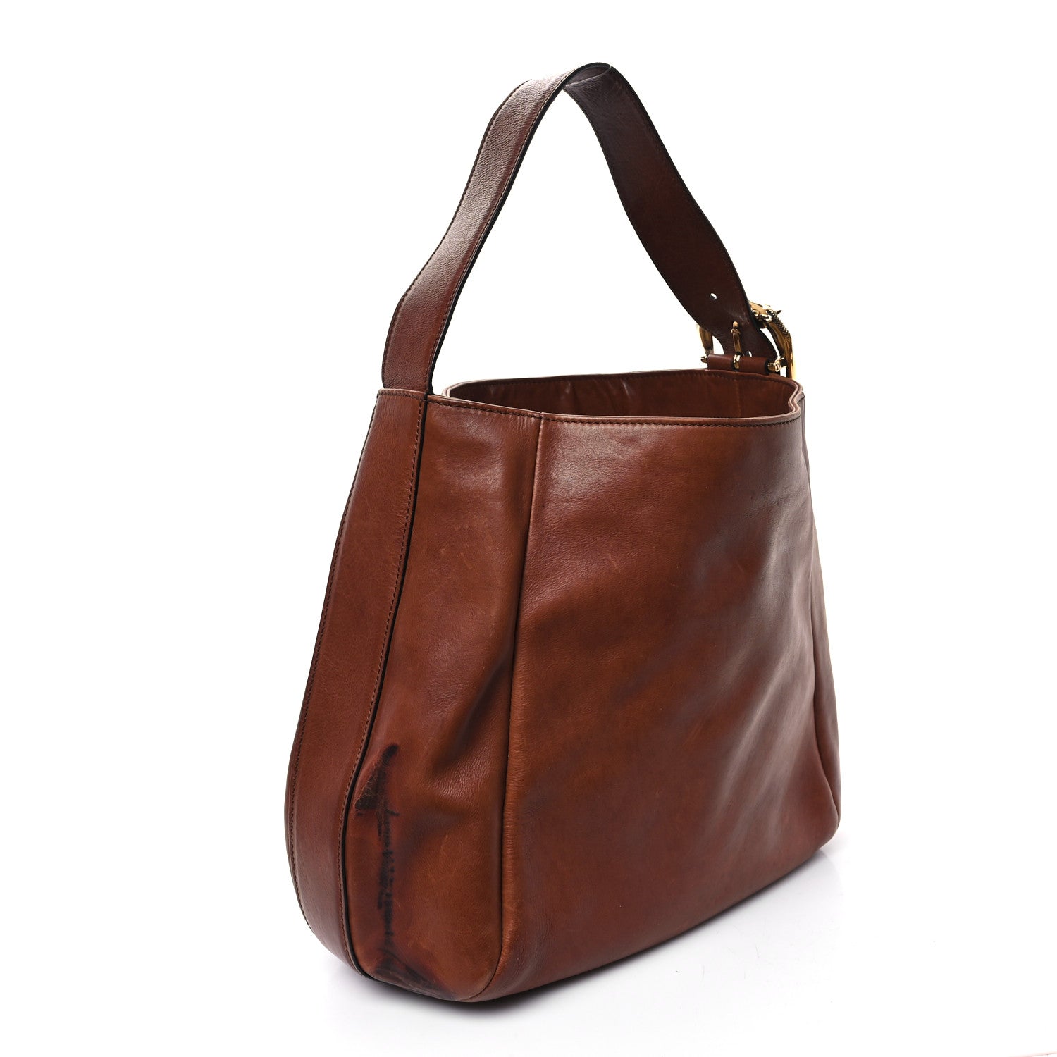 Gucci Washed Soft Calfskin Ribot Horse Heads Hobo Marrone Medio 3 of 13
