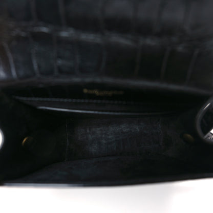 Saint Laurent Calfskin Embossed Crocodile North South Kaia Satchel Black 5 of 8