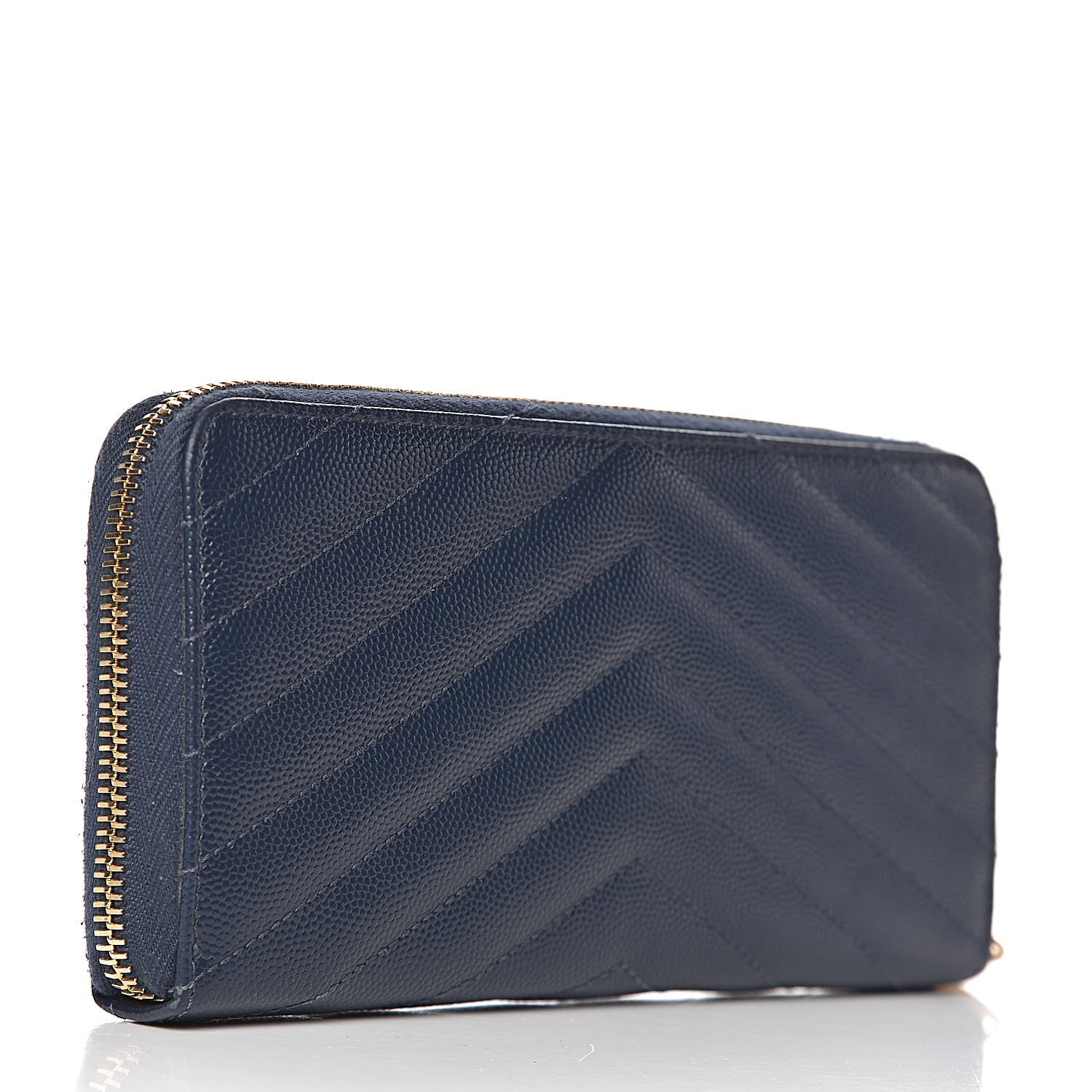 Saint Laurent Grain De Poudre Matelasse Chevron Monogram Zip Around Wallet Navy 3 of 6