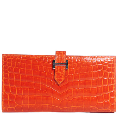 Hermes Shiny Niloticus Crocodile Bearn Wallet Orange 1 of 8