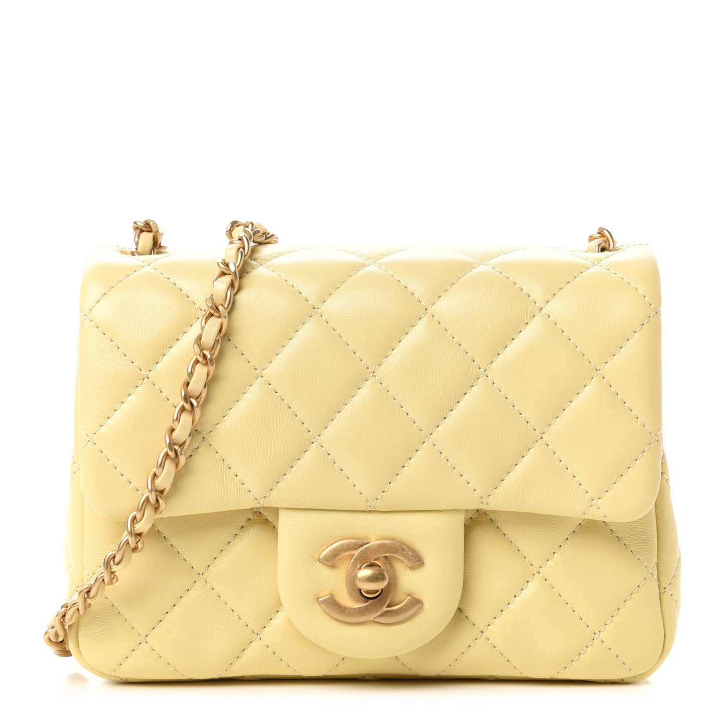 Lambskin Quilted Mini Pearl Crush Flap Yellow