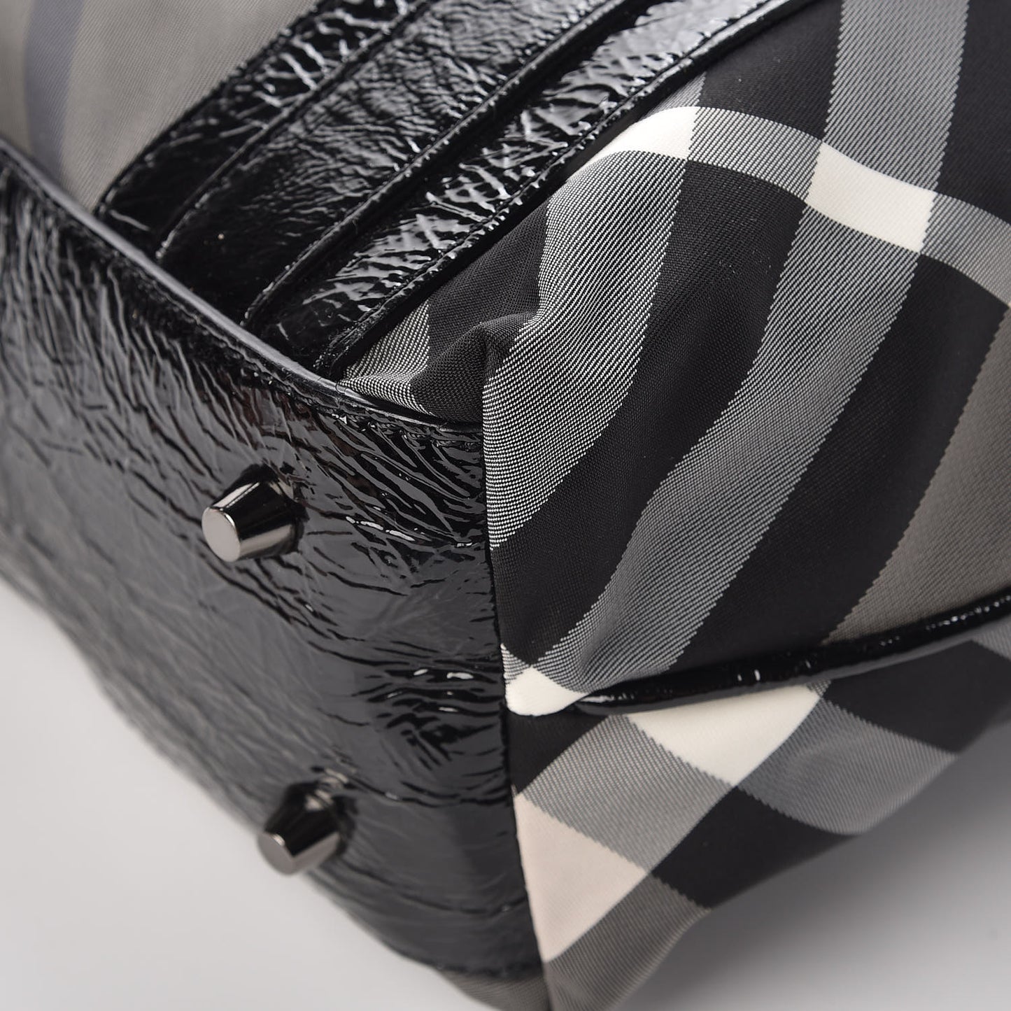 Patent Trim Smoked Check Tote Black