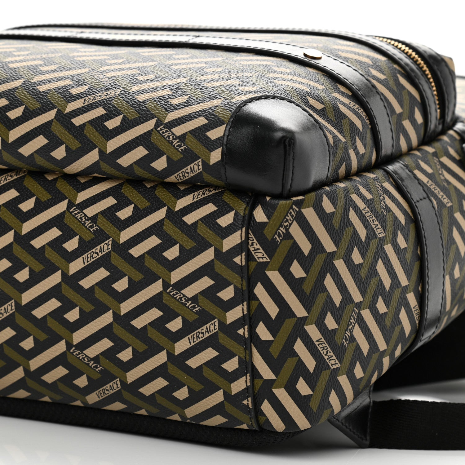 Versace Coated Canvas Calfskin La Greca Signature Backpack Black Khaki 9 of 10