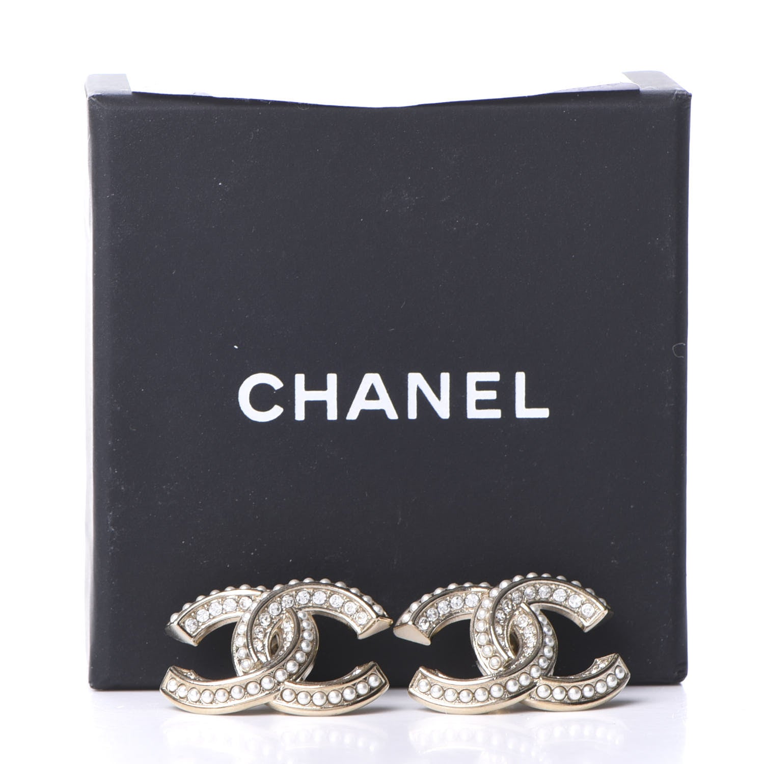 Chanel Crystal Pearl Chain Mania CC Earrings Gold 5 of 5