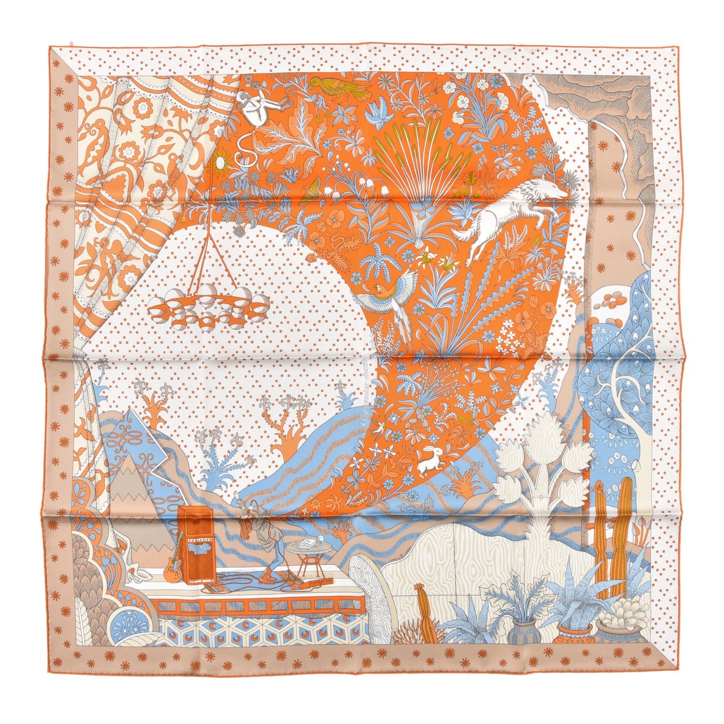 Silk Le Premier Chant Scarf 90 Orange White Bleu