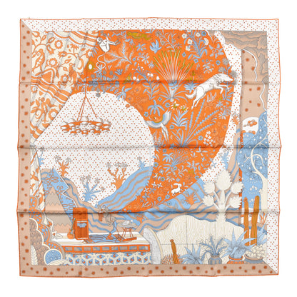 Hermes Silk Le Premier Chant Scarf 90 Orange White Bleu 1 of 5