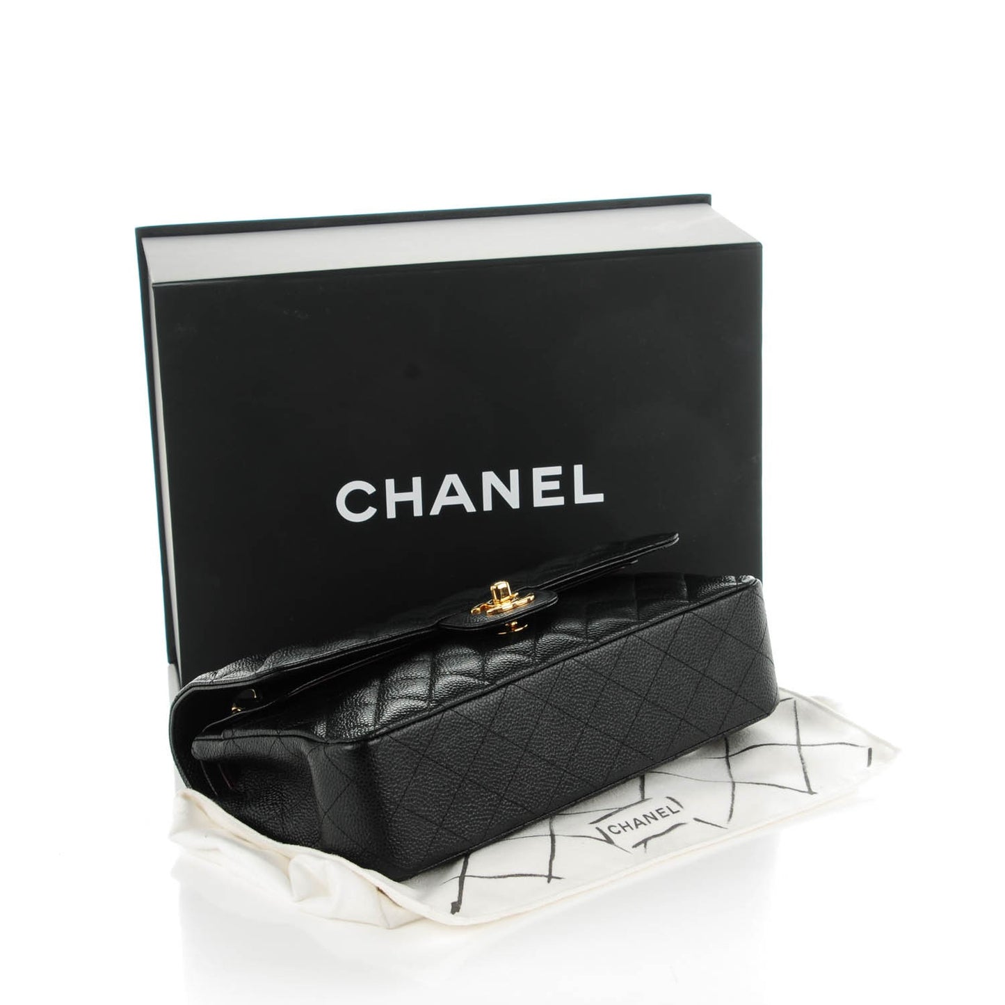 Caviar Quilted Medium Double Flap Black