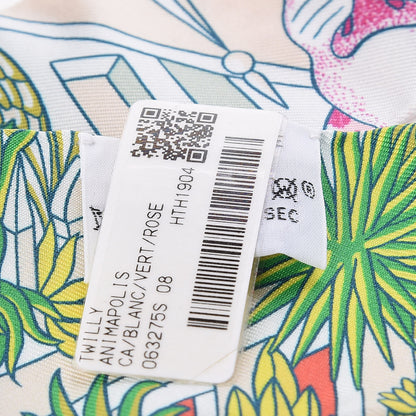 Hermes Silk Animapolis Twilly White Vert Rose 3 of 4