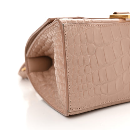 Balenciaga Shiny Calfskin Crocodile Embossed Small Hourglass Top Handle Bag Nude Beige 9 of 13