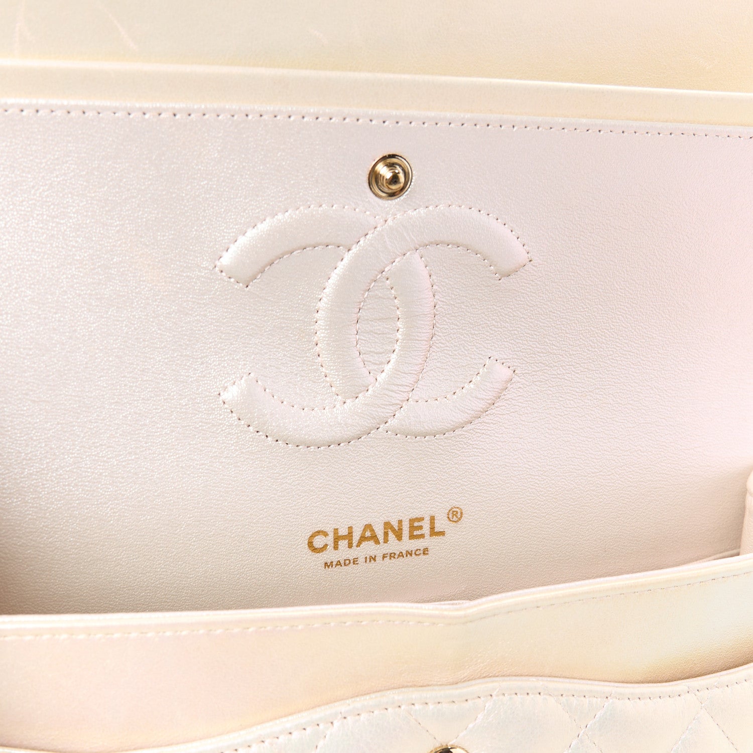 Chanel Iridescent Lambskin Quilted Medium Double Flap Ivory 6 of 11